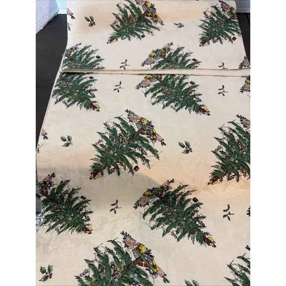 Spode Christmas Tree TABLE RUNNER~Red Ribbon Ivory Jacquard Damask 72"x14"~NEW - Picture 5 of 6